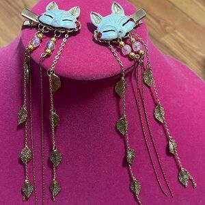 Decorative Hair clips 🦊 cute fox with gold chain & leaves 🍂 dangling